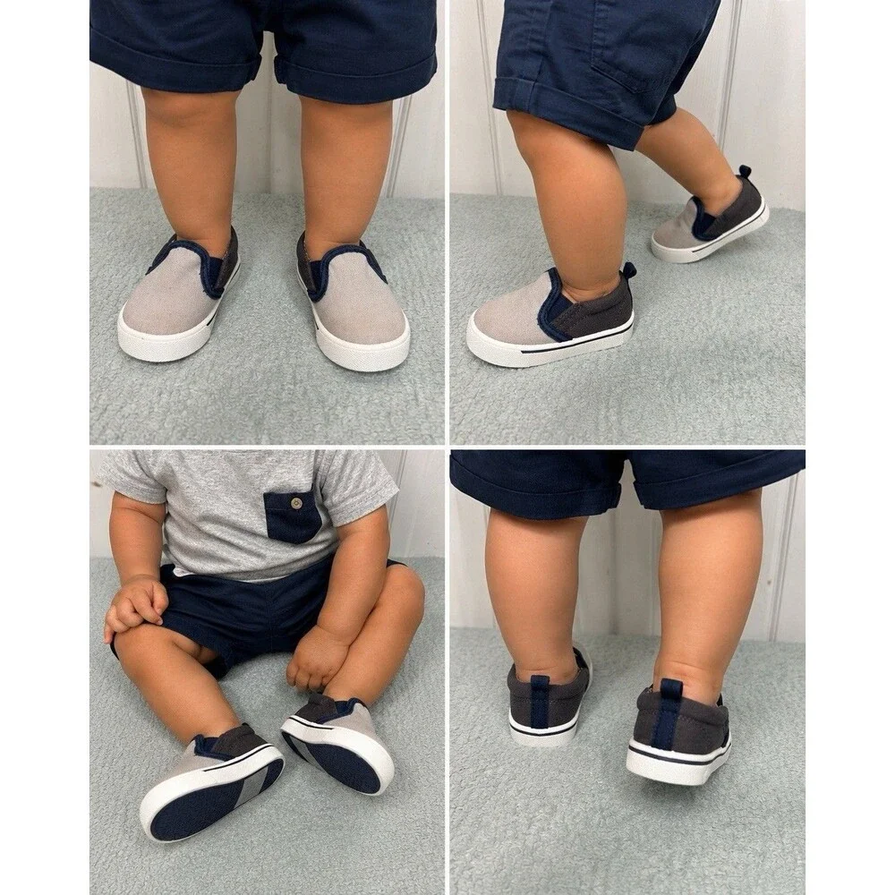 OshKosh B’gosh Toddler Slip-On Canvas Shoes Gray Navy Size 3